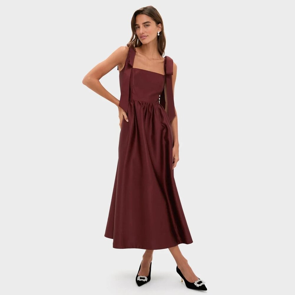 Tuckernuck Burgundy Maxi Dress with Wide Shoulder Ties
